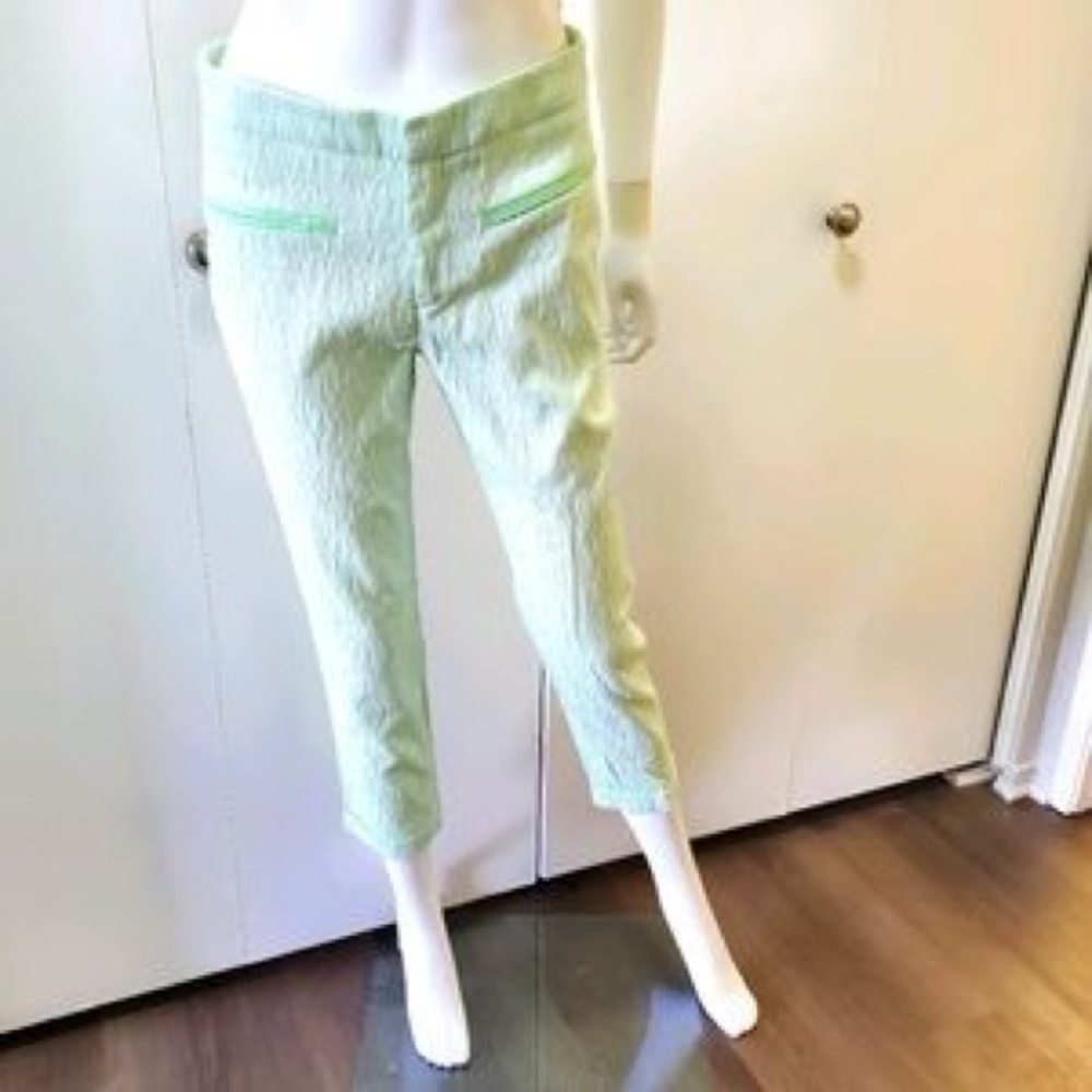 Zara Cropped Flat Front Crepe Pants Pastel Green Textured sz Large - Picture 6 of 6